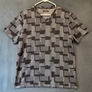 Alfani Geometric Y2K Revival Shirt Medium Quiet Luxury Retro Black Gray Club